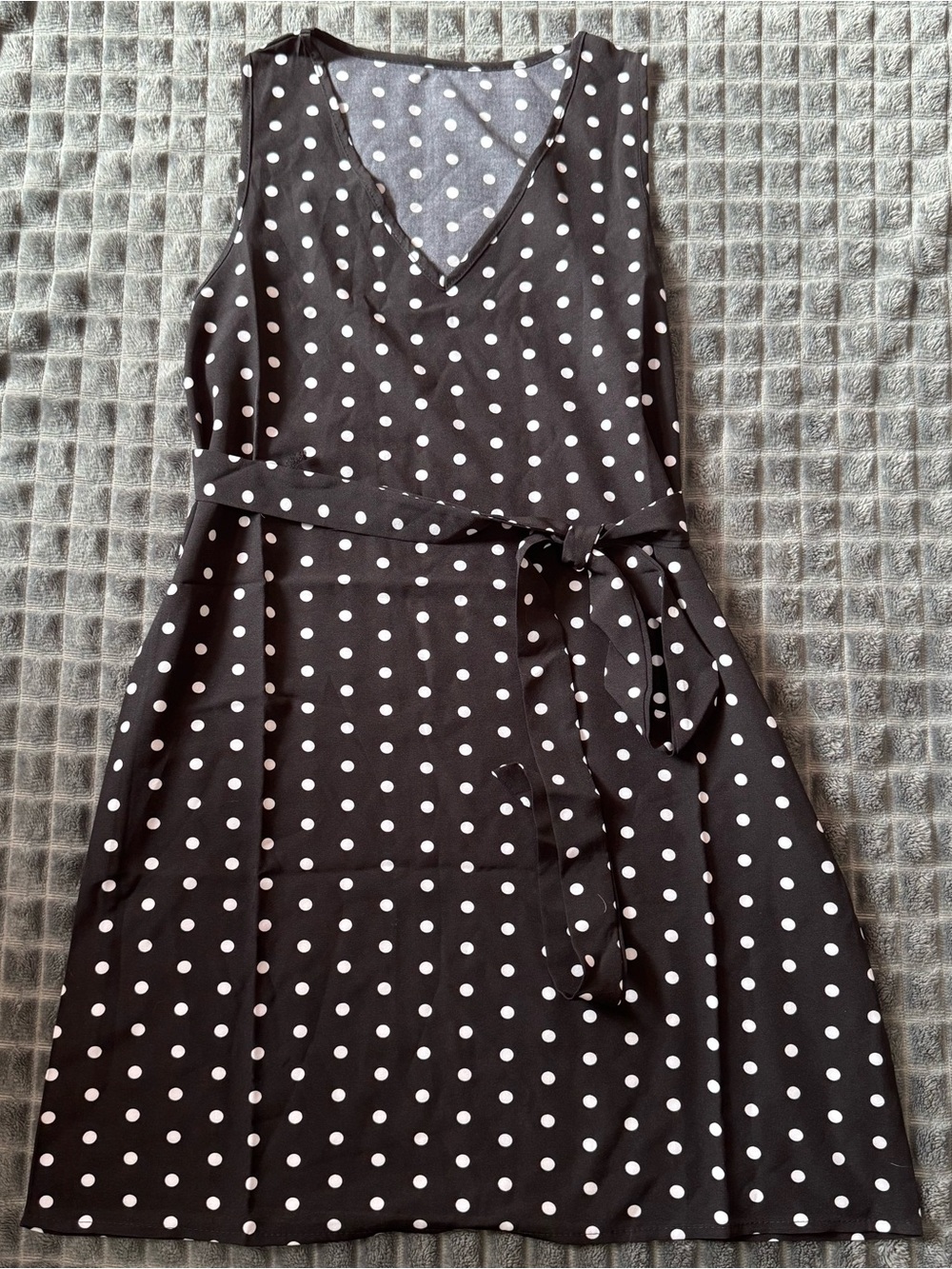 ❤️2/$20 NWT Small Black White Polka Dot Sleeveless Dress Waist Belt Retro B3